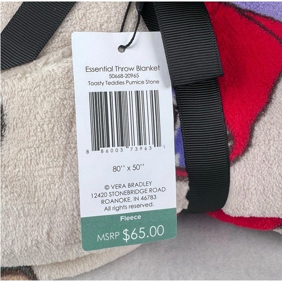 Vera Bradley Essential Throw Blanket‎ Toasty Teddies Pumice Stone 50"x80" Cozy - Picture 5 of 5